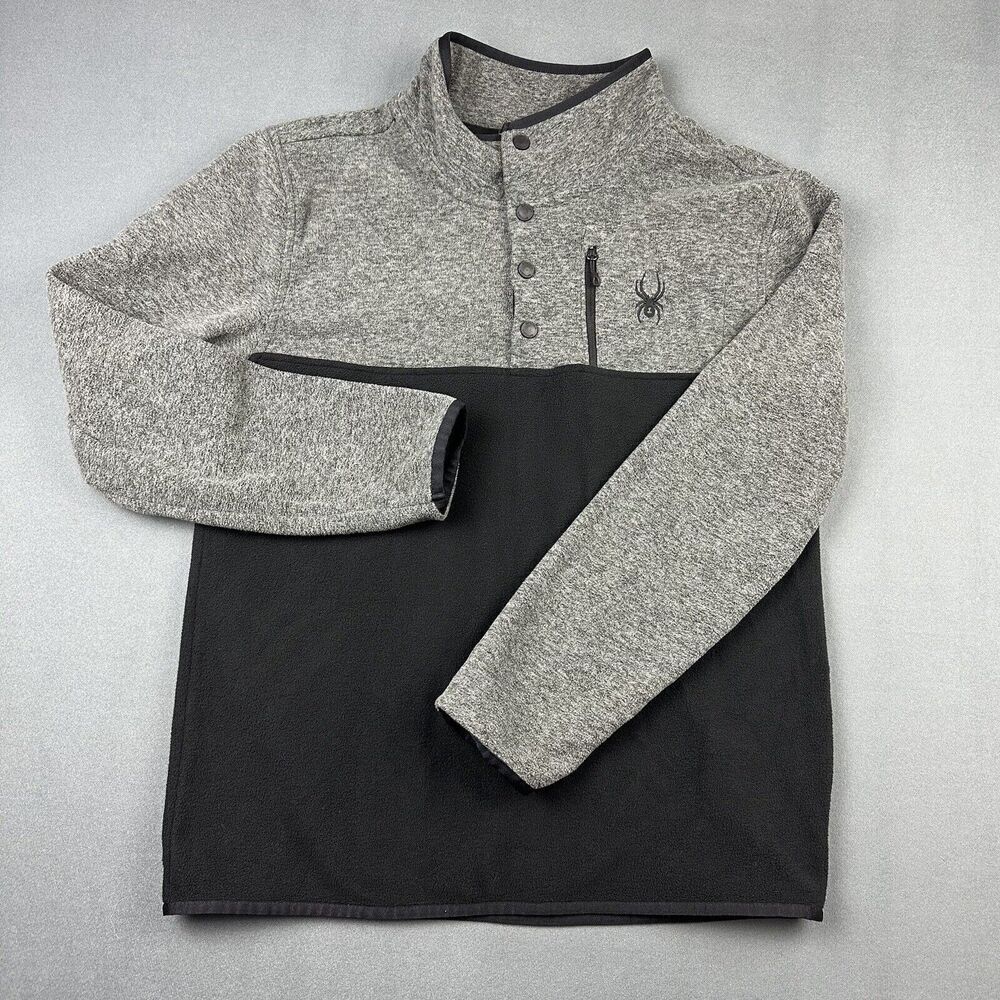 Spyder Fleece Pullover Sweater Mens M Gray Fleece Quarter Snap Button Outdoors